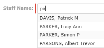 A Staff Name field being completed using auto complete