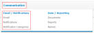 Communication menu with Email / Notifications options highlighted