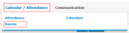 Calendar / Attendance menu with Rooms highlighted