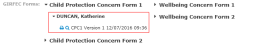 List of GIRFEC forms with one form and its sub-sections highlighted