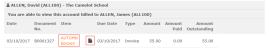 Billing grids showing PDF links for bills, credit notes and supporting schedules