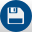 Save icon. A blue circle containing a grey floppy disc image.