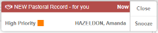 Example of a pastoral alert popup.